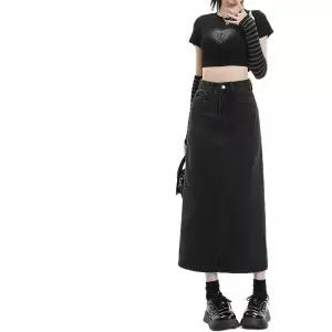 타노스여자 스커트 검정 청 청데님 힙업 중기장 A라인 트임 데일리룩 봄여름 KUK2