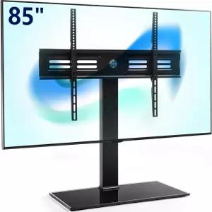50-85인치 평면 화면을 위한 스위블 마운트가 있는 FITUEYES 유니버설 TV 스탠드 - 높이 조절 가능한 강화