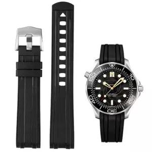 Omega Seamaster 300 Univeres 007 시계용 고무 시계 밴드, 곡선형 끝 틈 없음, 프리미엄 실리콘 스트랩 오