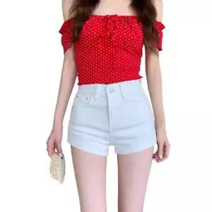 손오반 빈티지 캐주얼 여름 여사친 스키니 연청 하이웨스트 일자 백 데일리룩 청반바지 핫팬츠 핫팬츠룩 KU