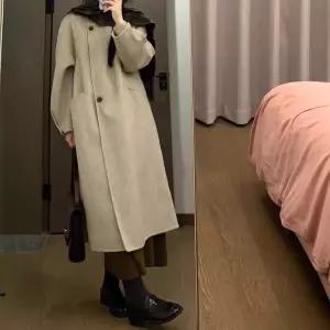 블랙팬서 하프 모직 슬림 노칼라 오트밀 여성코트 햅번 코트 스타일 OPH3