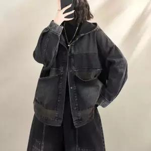 스트레인지 여성 데님 캐주얼 빈티지 톱 간절기 가디건 카디건 데일리룩 후드 KUK1