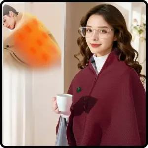 휴대용 전기 온열 담요 버건디 니트 디자인 탄소 섬유 가열 USB 전원(어댑터 미포함) 여행 및 가정용 다층