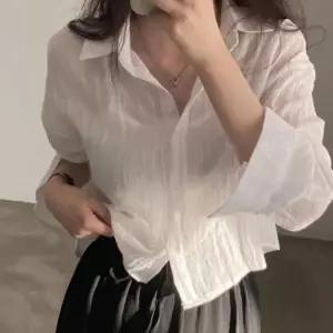 [하프클럽/]여름용 시스루 반투명 긴팔 크롭 셔츠 3컬러 옵션
