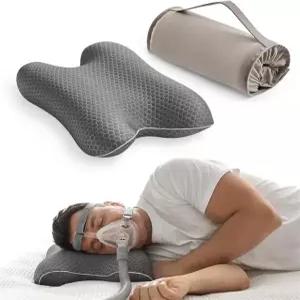 엘비로스 휴대용 CPAP 베개 목 마스크 누수 및 압력 감소를 위한 높이 조절이 가능한 여행용 수면 무호흡증 캠핑용 여행 가방 호텔 Dark 17.72 11.81 4.33 inch