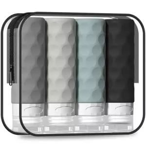 세면도구용 실레볼러 여행용 병 4pcs Tsa 승인 3 용기 BPA 프리 누수 방지 실리콘 화장지 봉투가 된 리필 가능한 액체 압착 액세서리 Gray