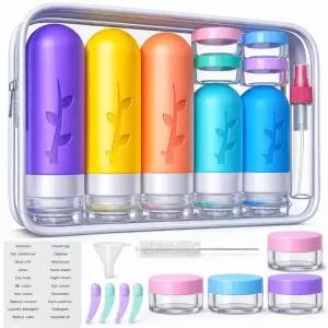용 Aeomni 9팩 여행용 병 세면도구용 실리콘 사이즈 용기 리필 및 누수 방지 TSA 승인 Multicolor