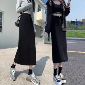 [하프클럽/]검정 블랙 H라인 롱 데님 청치마 스커트 데님스커트