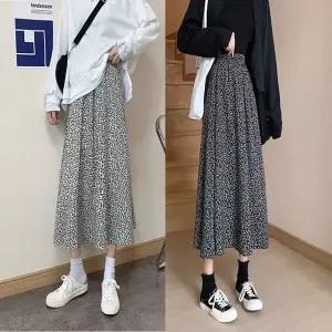 [하프클럽/]고무줄 스모크 롱 스커트 밴딩 A라인 치마 플라워