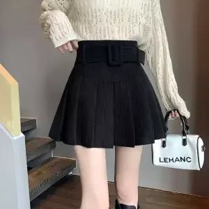 [하프클럽/]코듀로이 벨트 주름 미니 스커트