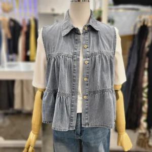 카라넥 티어드 캉캉 플레어 버튼업 크롭 데님 베스트 625390