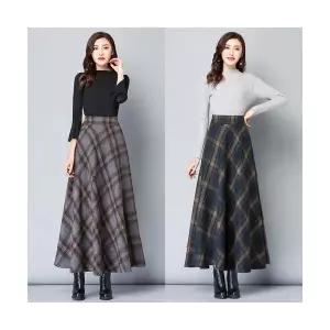 타노스여자 스커트 치마 롱 모직 빈티지 정장 체크 데일리룩 키작 KUK3