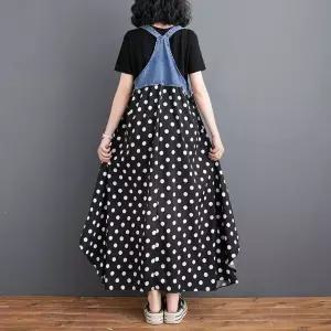 스트레인지 여름 원피스 여사친 청 미디 데일리룩 루즈핏 쉬폰 프릴 프린트 멜빵 KUK2
