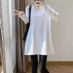 [하프클럽/]루즈핏 겨울 기모 롱티 브이텍 긴팔 티셔츠