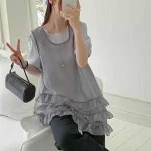 여자 시스루 프릴 언발 캉캉 레이어드조끼 여름 나시