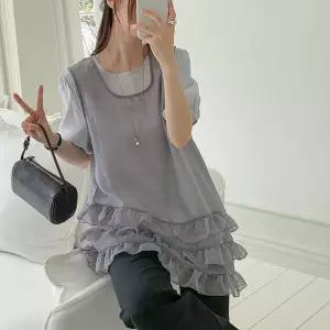 [하프클럽/]여자 시스루 프릴 언발 캉캉 레이어드조끼 여름 나시