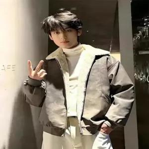 엘럽 남자 다운 메일라드 칼라 일체형 코트 항공 숄 점퍼 나염가죽 세무 퍼 박템1