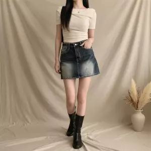 여성 잔골지 사이드 셔링 오프숄더 반팔 티 반지 판초
