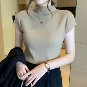 [라일리여성의류] Rly 베이직 반목 캡소매 반팔 체형커버 여성 니트 티