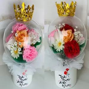 비누꽃 카네이션 장미 아크릴 꽃풍선 꽃다발 15x25cm 꽃선물 꽃바구니