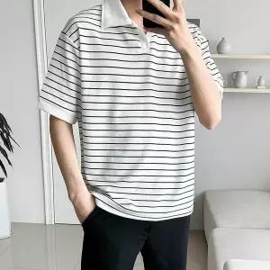 [하프클럽/코디제이]남자 M 데일리 단가라 카라티 스트라이프 반팔티 댄디