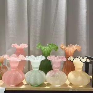 프랑스 중세 펜톤 호박 화병 글라스 구슬 유리 꽃병 인스 테라리움 라이트 레트로