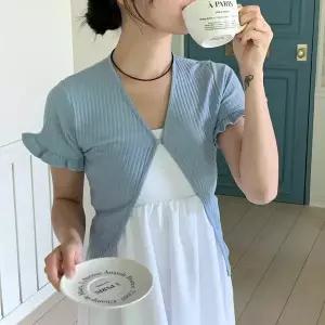 [하프클럽/다잇템]여자 걸고리 프릴 반필 V넥 소매 가디건