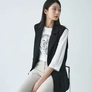 [하프클럽/지센](2컬러) 홑겹 테일러드 롱 베스트 LFVTO401