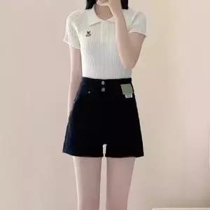 남친 검정 청반바지 빅사이즈 핫팬츠 A라인 슬림핏 청바지 데일리 와이드 하이웨스트 사계절 스판 다올2