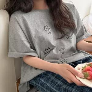 [제작] 스크리블 리얼루즈핏 반팔 나염 티셔츠 87382 빅사이즈 여성의류
