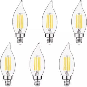 시갈룩스 E12 LED 캔델라브라 전구 60와트 등가 디밍 가능한 샹들리에 5000K 일광 CA10 5W 450LM 6팩