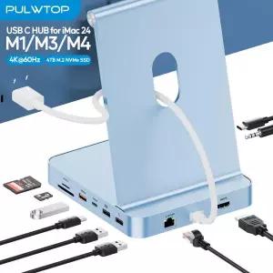 [호환] PULWTOP 업그레이드된 11 in 1 USB C 허브(iMac 24인치 허브 M1 M3 M4, M.2 SSD, 4K HDMI, 이더넷,