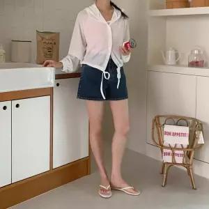 [하프클럽/옷자락]여성 셔링 디테일 투웨이 시스루 후드 카디건 반지