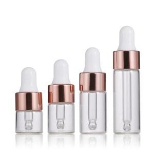 10pcs 미니 Dropper 병 유리 빈 에센셜 오일 아로마 테라피 1ml 로즈 골드 캡 피펫