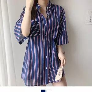 친절한탄씨 TBZ 오버핏 스트라이프 오픈카라 여자반팔셔츠 오버핏셔츠 커플시밀러룩 하와이안남방