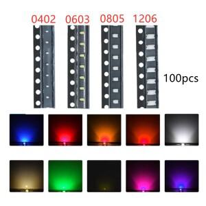 100pcs SMD 0402 0603 0805 1206 빨간색 파란색 흰색 녹색 오렌지 핑크  투명 발광 LED 칩 표면 실장 다이