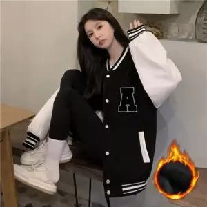 친절한탄씨 여성 자수 로고 기모 안감 모던 야구점퍼 점퍼 자켓 아우터 가을 겨울 야구점퍼