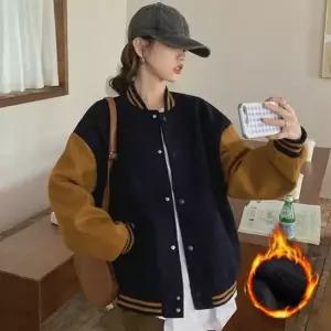 친절한탄씨 기모 안감 배색 점퍼 여성 베이직 아우터 집업 재킷 겨울 데일리 상의 야구점퍼