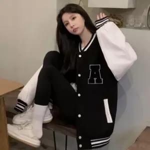 친절한탄씨 여성 자수 기모 안감 겨울 야구 점퍼 오버핏 바시티 자켓 야구점퍼 과잠바 기모점퍼