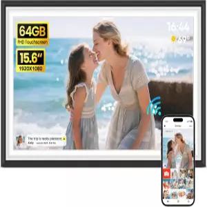 빅아수오 디지털 액자 15.6인치 WiFi 전자 사진 64GB 메모리 1920x1080 IPS FHD 터치스크린으로 부모님과