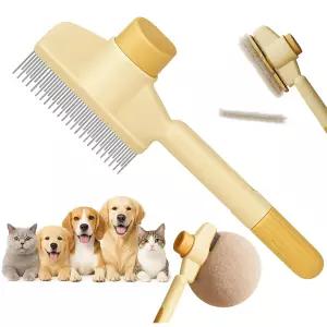 셀프 클리닝 고양이 및 개 빗 - 스테인리스 스틸 이빨과 원터치 릴리스 버튼이 있는 2-in-1 반려동물 털