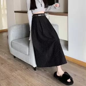 여자 스커트 미디 모직 트렌디 아이템 정장 도트 주름 A라인 우산 HT1
