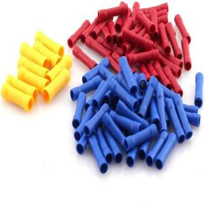 100PCS 빨간색파란색노란색 버트 커넥터 압착 12-1022-16 AWG 완전 절연 PVC 와이어 스플 라이스
