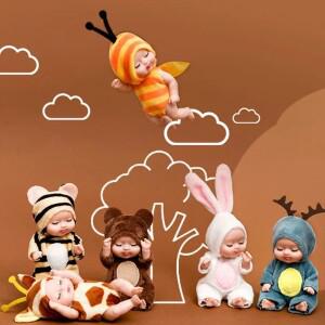 몽테조이 6Pcs 다시 태어난 인형 키트 장난감 시뮬레이션 공주 미니 귀여운 잠자는 아기 의류 액세서리 어