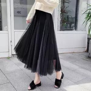 데일리 발레리나스커트 샤치마 A라인 롱 밴딩 스커트 여성 허리밴 예쁜 망사 레이스