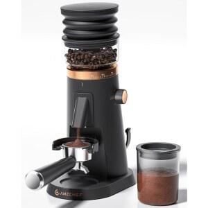 AMZCHEF 일회용 커피 그라인더 방지 LED DC 도징 자석 설정 조용한 에스프레소 정전기 저유지 콘센트 40MM 75 조명 그라인더 진공 가정용 모터