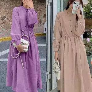 봄치마 여성 세련 잔잔 무드 밴딩 동글버튼 가을 롱 원피스