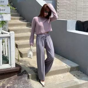 [옷자락]여성용 밴딩 허리 소프트 찰랑 와이드 팬츠 디테일