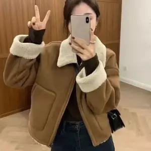 여친 빈티지 모피코트 코트 칼라 노간부 재킷 보이핏 무스탕 퍼 일체형 스웨이드 고등학생 admr1