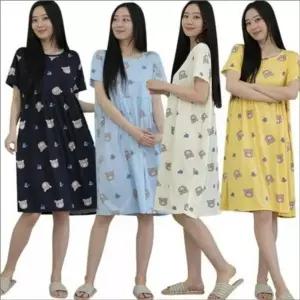 [하프클럽/]여성 반팔 원피스 잠옷 피치 빅사이즈 A라인 캔디베어 실내복 스